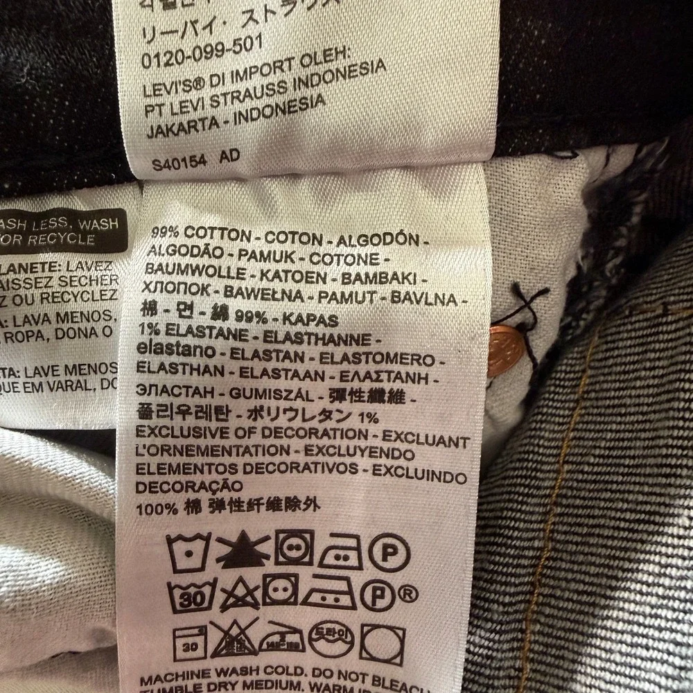 Levis 501 Jeans Mens 29x34 Black‎ Stretch Straight Leg Button Fly NWT